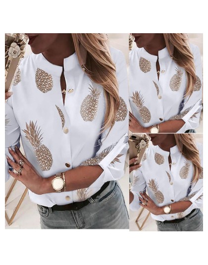 Ananasowa bluzka koszula damska Ananas białe bluzki z długim rękawem kobieta 2019 damska bluzki i bluzki elegancki top kobieta j