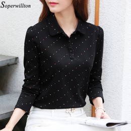 100% bawełniana koszula damska z długim rękawem bluzka damska biuro elegancka 2020 Polka Dot bluzki do pracy Blusa Plus rozmiar 