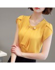 Letnia bluzka kobiety szyfonowa koszula praca w biurze topy Slim koszule z krótkim rękawem koreański łuk szyi wzburzyć żółty cze