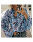 Fanbety Plus rozmiar jesień szykowne bluzki kobiety paw kwiatowy Print koszule z długim rękawem kobiety Casual dekolt w serek bl