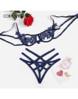 COLROVIE niebieskie szelki aplikacje fiszbiny Sexy kobiety Intimates 2019 czarne stringi v-string przezroczyste kobiece bielizna