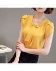 Letnia bluzka kobiety szyfonowa koszula praca w biurze topy Slim koszule z krótkim rękawem koreański łuk szyi wzburzyć żółty cze