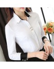 Modne ciuchy OL damska koszula z długim rękawem czarny biały wąski patchwork bawełna z cekinami bluzka biurowa, damska plus rozm