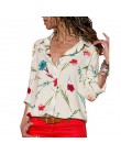 Kobiety bluzki 2020 kwiatowy Print z długim rękawem skręcić w dół kołnierz bluzka koszulka tunika w paski Plus rozmiar Blusas Ch