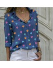 Bluzki damskie Blusa nowy nadruk serce V Neck damskie koszule wiosna lato dół bluzka Plus rozmiar 3XL białe niebieskie bluzki da