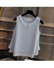 Kobiety bluzki szyfonowa bluzka kobiety lato kobieta top bez rękawów Plus Size koreański urząd Lady koszulka stanik wzburzyć blu