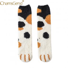 1 para miękki polar kot Foot Pirnt Over Ankle ciepłe skarpetki damskie zimowe pogrubienie Home Feetwear Sleep Sock 910
