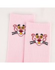 2020 nowe skarpetki z nadrukiem damskie śliczne Cortoon Animal Pink Panther Letters napis czarne białe bawełniane śmieszne skarp