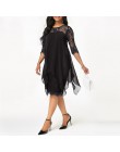 Plus rozmiar sukienki szyfonowe kobiety nowe mody szyfonowa nakładka rękaw 3/4 szwy nieregularne brzegi koronki sukienka