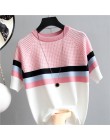 Shintimes Blusas Mujer De Moda 2019 New Vintage bluzki damskie w paski letnia bluzka różowa elastyczność z krótkim rękawem niebi