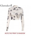 Glamaker renesansu z nadrukiem w stylu vintage krótka bluzka kobiety z długim rękawem moda podstawie smukły krótki tank top do k