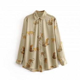 Nowe kobiety w stylu vintage zwierząt drukuj casual bluzka bluzka jesień panie leopard wzór koszule chic femininas kimono blusas