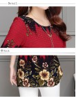 Bluzki damskie 2020 nowa bluzka koszula Plus rozmiar 4XL niebieska w stylu Casual czerwona odzież damska O-neck kwiatowy Print k