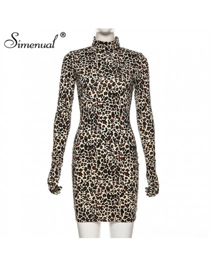 Simenual Leopard Sexy Hot Women sukienka z rękawiczkami z długim rękawem smukły strój klubowy moda Bodycon Mini sukienki jesień 