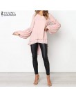 Moda bufiaste rękawy topy asymetryczna bluzka damska 2020 ZANZEA elegancka Casual warstwowa Blusas kobieta Blusas Plus rozmiar t