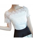 Damska koronkowa patchworkowa bluzka koszula swobodne, z odkrytymi ramionami seksowny top z krótkim rękawem biała bluzka damska 