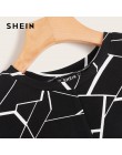 SHEIN Twist Hem zapinana na krzyż Hem Geo krótka koszulka z nadrukiem kobiety lato Casual Slim Fit bluzka z krótkim rękawem dams