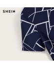 SHEIN Twist Hem zapinana na krzyż Hem Geo krótka koszulka z nadrukiem kobiety lato Casual Slim Fit bluzka z krótkim rękawem dams