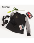 SHEIN Modern Lady czarna perła zroszony siatkowy rękaw wokół szyi gładki top kobiety Streetwear jesień minimalistyczna elegancka