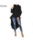 Moda damska Ruffles Hem bluzka ZANZEA elegancki dekolt z klapami Swallowtail koszule jednolity kolor, długi rękaw wysokiej talii