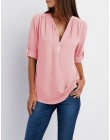 Letnia damska fajna luźna koszula z głębokim dekoltem szyfonowa bluzka na co dzień bluzki damskie seksowny sweter z zamkiem błys