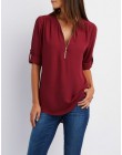 Letnia damska fajna luźna koszula z głębokim dekoltem szyfonowa bluzka na co dzień bluzki damskie seksowny sweter z zamkiem błys