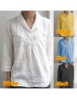 ZANZEA eleganckie damskie dekolt z klapami koszula z mieszanki bawełny i lnu lato 3/4 rękaw tunikowe bluzki Casual Ladies V Neck