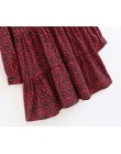 2018 kobiet w stylu vintage z długim rękawem czerwony wzór w cętki mini sukienka eleganckie panie ruffles vestidos swobodny szyk
