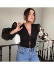 Wannathis Puff rękaw Mesh łączone bluzka Top łuk bandaż Ruffles biały Slim Sexy dekolt w serek z długim rękawem w stylu Vintage 