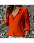 8XL Oversize bluzki damskie bluzki jesień elegancka, długa rękaw solidna dekolt w serek szyfonowa bluzka koszule robocze biuro P