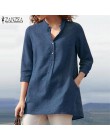 Modny guzik koszule damskie letnia bluzka 2019 ZANZEA Casual 3/4 rękaw Blusas kobiet V Neck topy Plus rozmiar kobieta tunika 5XL