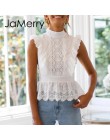 JaMerry Backless koronkowy haft kobiety białe podkoszulki potargane drążą topy peplum kobieta lato styl Streetwear bluzki damski