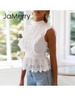 JaMerry Backless koronkowy haft kobiety białe podkoszulki potargane drążą topy peplum kobieta lato styl Streetwear bluzki damski