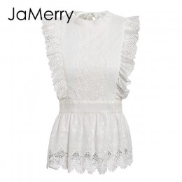 JaMerry Backless koronkowy haft kobiety białe podkoszulki potargane drążą topy peplum kobieta lato styl Streetwear bluzki damski