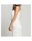 Sukienka z frędzlami kobiety Sexy Summer Flapper Beach Dress Strap głęboki dekolt czarny srebrno-biały krótki Fringe sukienek A-