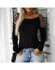 Kobiety popy i bluzki Plus rozmiar odzież damska moda Casual wycięcie pod szyją Hollow-Out Studded Women koszula z długim rękawe