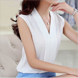 Duże rozmiary damskie szyfonowe bluzki bluzki damskie damskie bez rękawów biuro Lady biała koszula Plus rozmiar odzież damska 4X