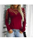 Kobiety popy i bluzki Plus rozmiar odzież damska moda Casual wycięcie pod szyją Hollow-Out Studded Women koszula z długim rękawe