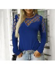 Kobiety popy i bluzki Plus rozmiar odzież damska moda Casual wycięcie pod szyją Hollow-Out Studded Women koszula z długim rękawe