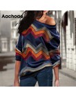 Bluzki damskie Off Shoulder topy w paski nadrukowany sweter bluzy z dzianiny w stylu casual bluzki z długim rękawem bluzka Camis