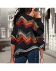 Bluzki damskie Off Shoulder topy w paski nadrukowany sweter bluzy z dzianiny w stylu casual bluzki z długim rękawem bluzka Camis