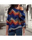 Bluzki damskie Off Shoulder topy w paski nadrukowany sweter bluzy z dzianiny w stylu casual bluzki z długim rękawem bluzka Camis