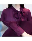 Bluzka damska 2020 bow odzież damska szyfonowa bluzka z długimi rękawami biała solidna fioletowa damska bluzki blusas koszule D3