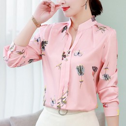 Bluzka damska szyfon do biura bluzka damska casual bluzki plus rozmiar biały blusas Feminina 2019 różowe bluzki