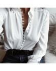Damska koszula Sexy 2019 jesienne guziki V Neck skręcić w dół kołnierz z długim rękawem bluzka Plus rozmiar 5XL białe panie mini