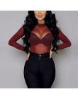 2018 Sexy Women bluzki przepuszczalność przezroczysta siateczka stójka z długim rękawem zwykła bluzka koszula bluzki damskie Tee