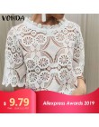 Koszule damskie bluzka damska i topy 2019 VONDA moda damska Sexy Lace Blusas Ladies Office podkoszulki O-Neck Hollow Out tunika