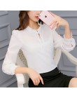 Wiosna jesień szyfonowa bluzka damska Casual z długim rękawem wąskie koszule moda koszulka Bow biurowa, damska czarne białe topy