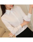 BIBOYAMALL bluzki damskie kobiety bluzki z długim rękawem Casual szyfonowa bluzka damska odzież robocza biały/różowy koszule do 