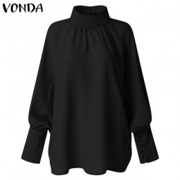 VONDA Plus Size bluzka damska 2020 wiosna tunika Sexy O Neck długa koszula z rękawami typu lampion Casual luźne bluzki biurowa, 